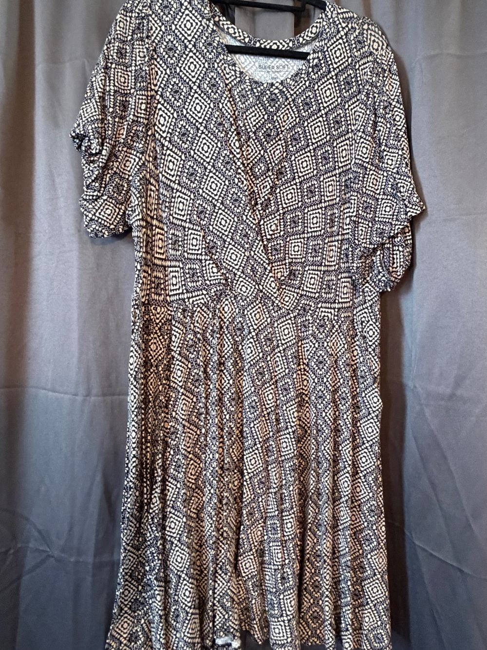 Torrid Black & White/Cream Geometric Faux Wrap Dress